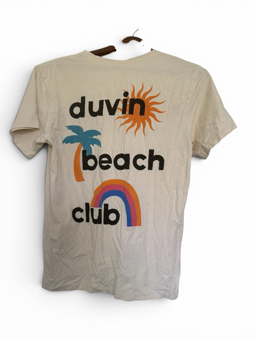 Duvin Men's Short Sleeve Tee- M- Rainbow/Palm Tree/Sun- Cream/Multicolored - Picture 1 of 6